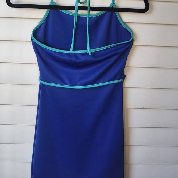 Blue and Turquoise Y2k Body Con Halter Mini Dress XS Teal Contrasting Trim - Picture 5 of 9